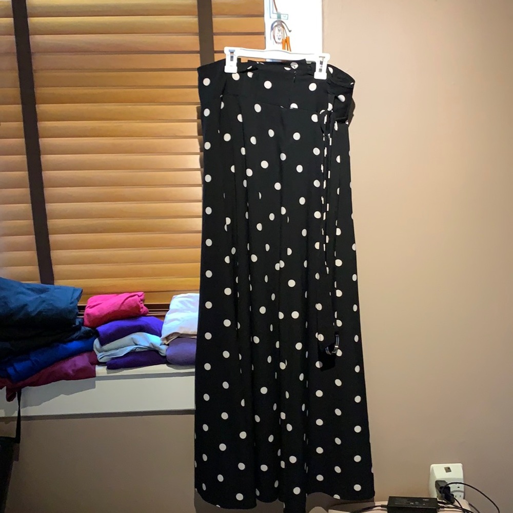 Long black polka dot skirt